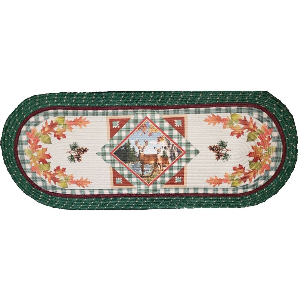 X-Large Oval Braided Kitchen Floor Runner Rug (20"x48") ANIMALS,DEER & LEAVES,CE